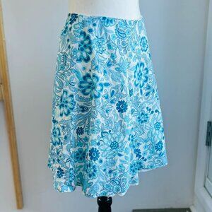 Vintage GAP Teal & Ivory Floral Print Cotton Fully Lined A-Line Skirt - US 0